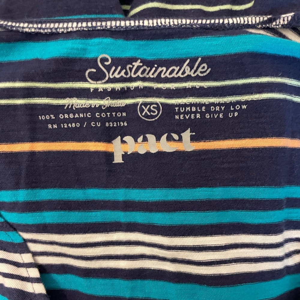 Pact Organic Cotton Striped Short Sleeve Wrap Dress in Blue. Size S - Picture 3 of 3